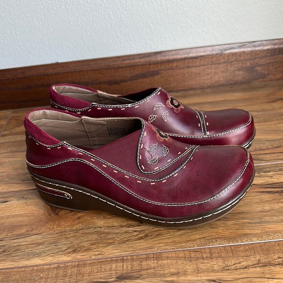L'ATISTE Burbank Bordeux Maroon Red Leather Clogs size 8.5/39 - Picture 2 of 11